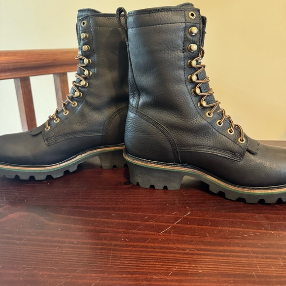 John Deere black leather boots Kiltie Tall lace up steel toe logger miner 8.5 - Picture 8 of 16